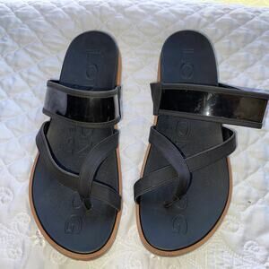 London Fog Stelanie Women's Thong Sandals Black Size 11